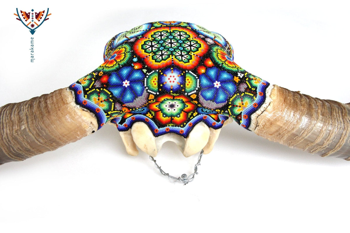 Cráneo de Longhorn Arte Huichol - Hikuri I - Arte Huichol - Marakame