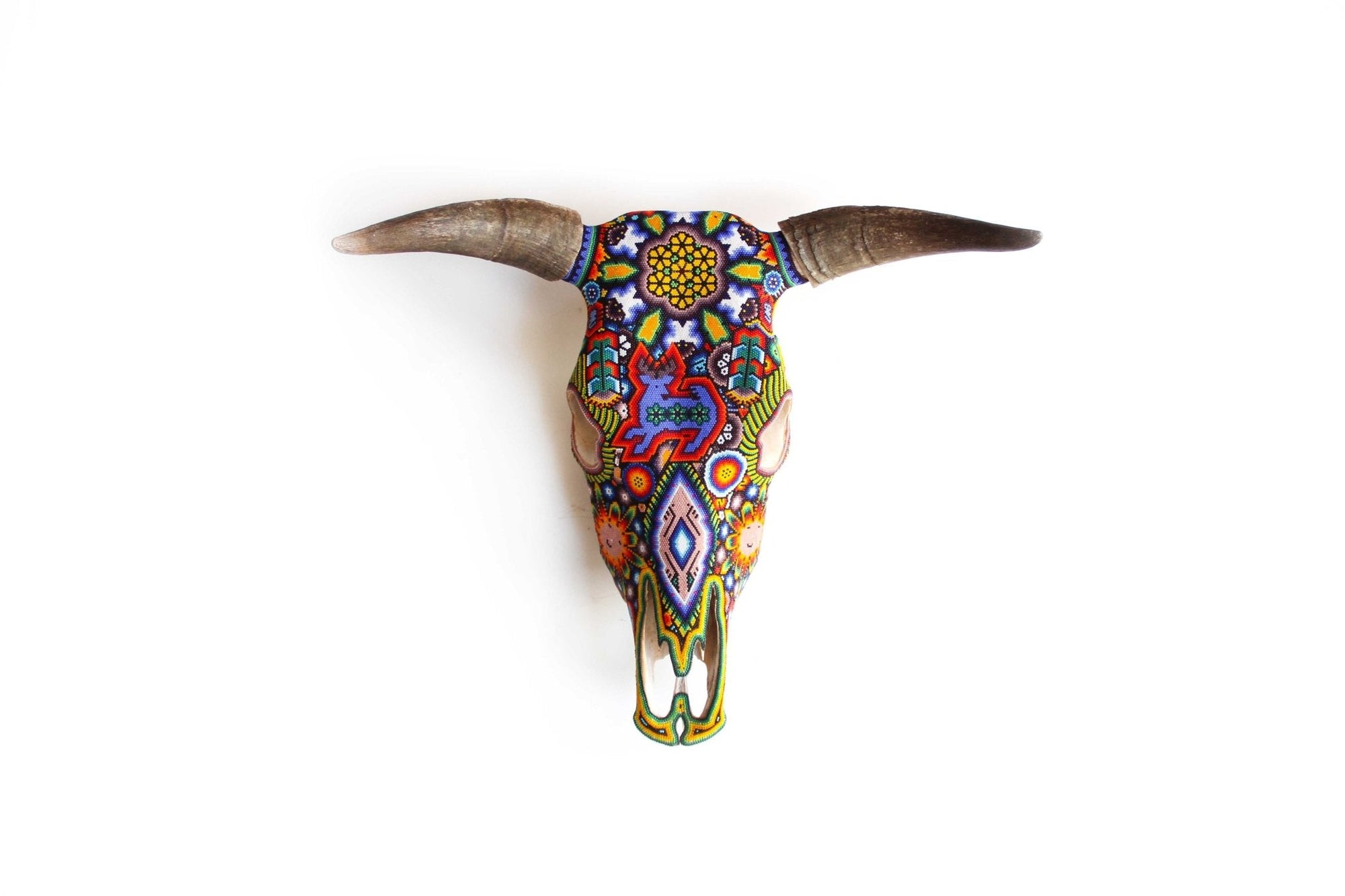 Cráneo de vaca Arte Huichol - Kauyumari - Arte Huichol - Marakame