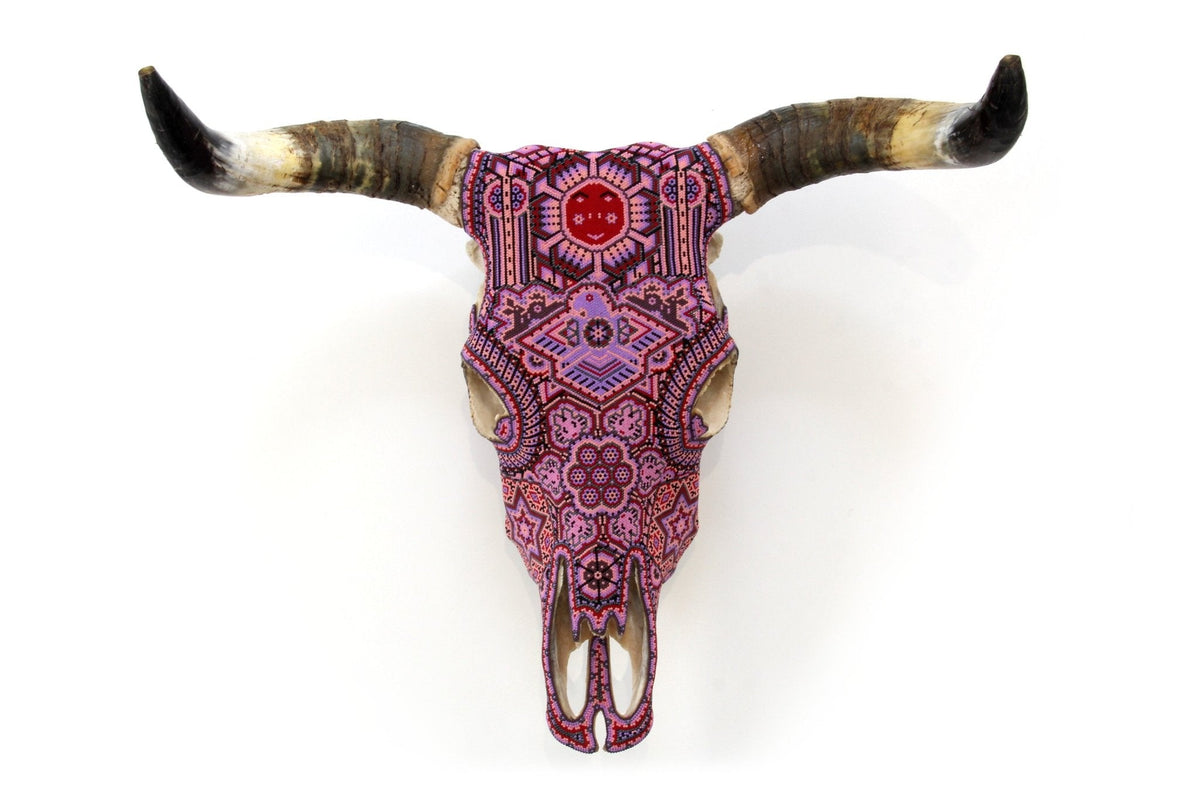 Cráneo de vaca Arte Huichol - Maye Hikuri - Arte Huichol - Marakame