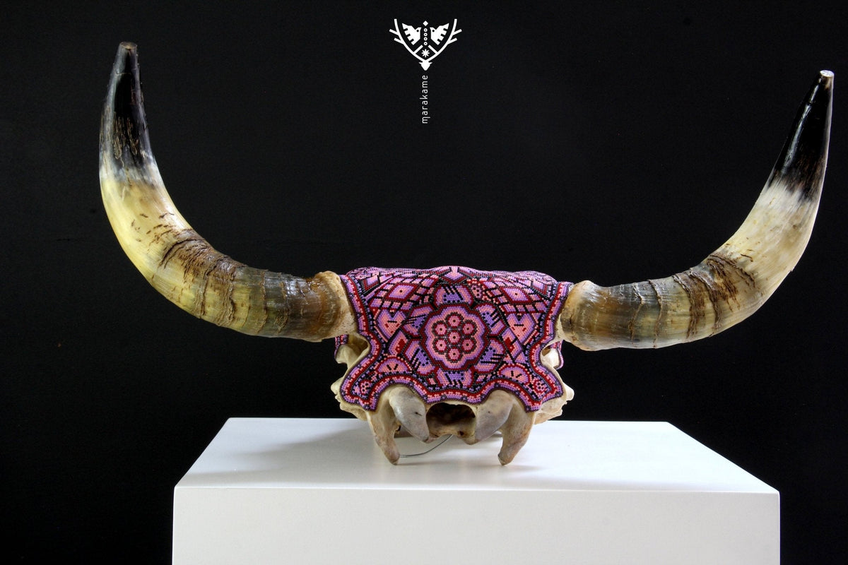 Cráneo de vaca Arte Huichol - Maye Hikuri - Arte Huichol - Marakame