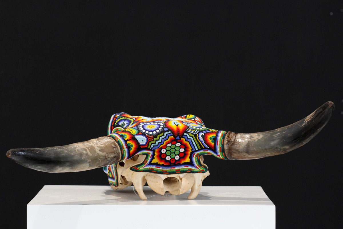 Cráneo de vaca Arte Huichol - Tatei Matinieri II - Arte Huichol - Marakame
