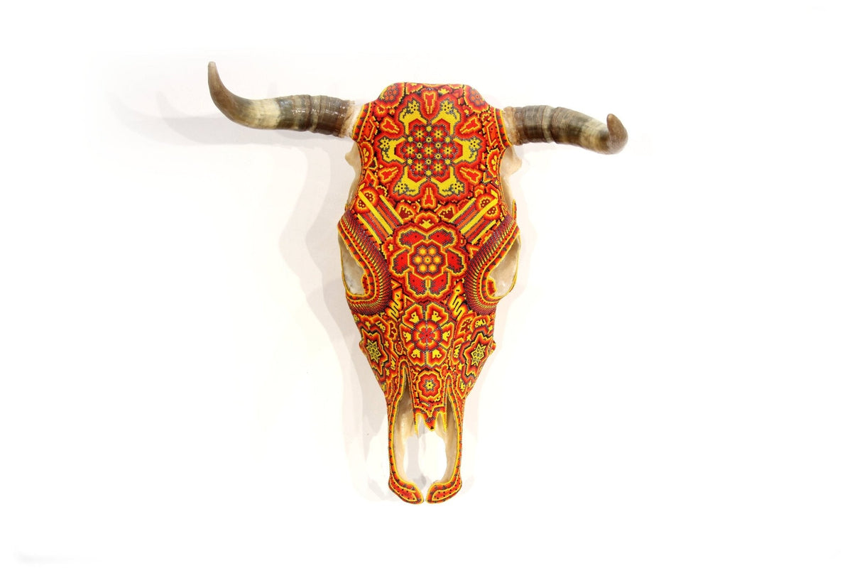 Cráneo de vaca Arte Huichol - Tatewari - Arte Huichol - Marakame