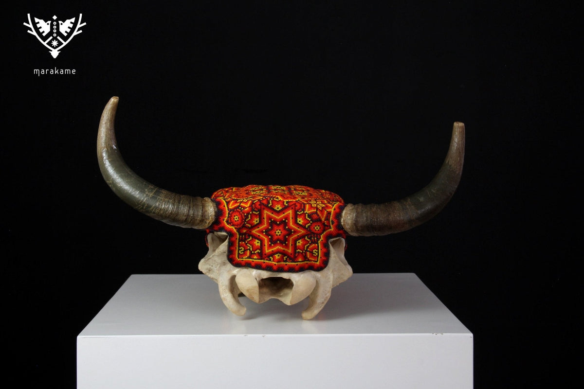 Cráneo de vaca Arte Huichol - Tuutú I - Arte Huichol - Marakame