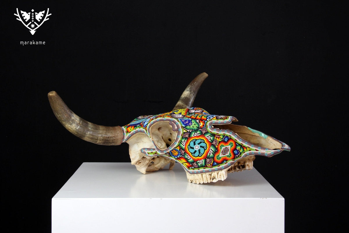 Cráneo de vaca Arte Huichol - Wexikia - Arte Huichol - Marakame