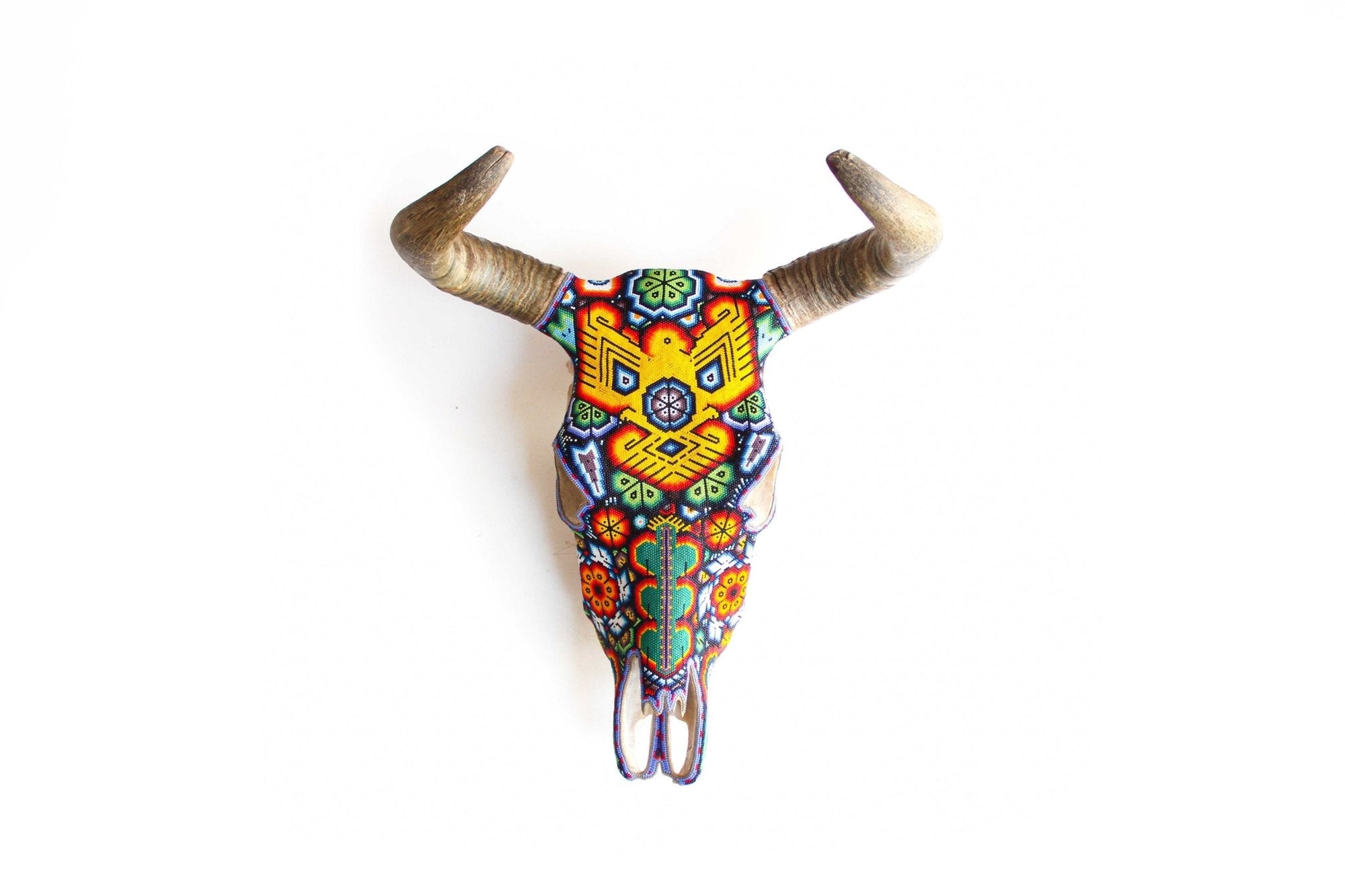 Cráneo de vaca Arte Huichol - Wexikia III - Arte Huichol - Marakame