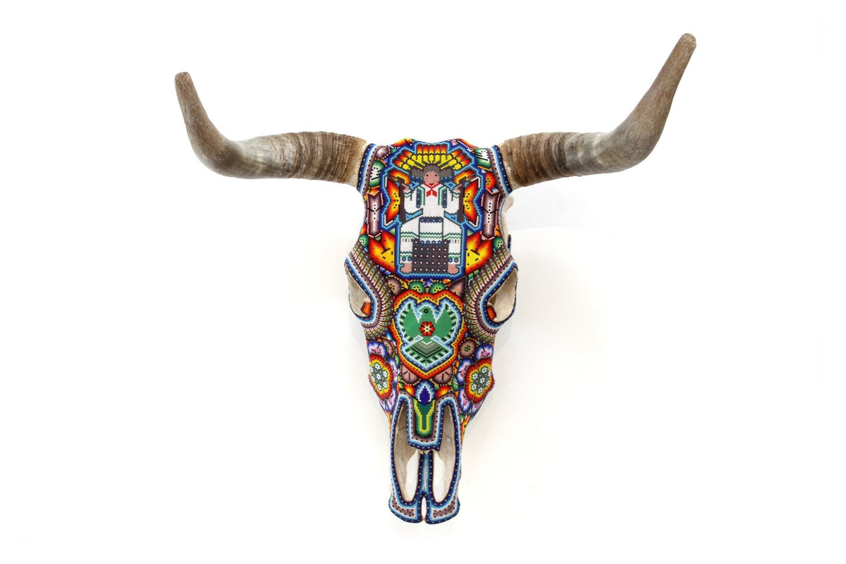 Cráneo de vaca Arte Huichol - xupurero grande - Arte Huichol - Marakame