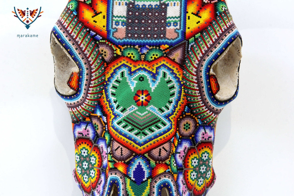 Cráneo de vaca Arte Huichol - xupurero grande - Arte Huichol - Marakame