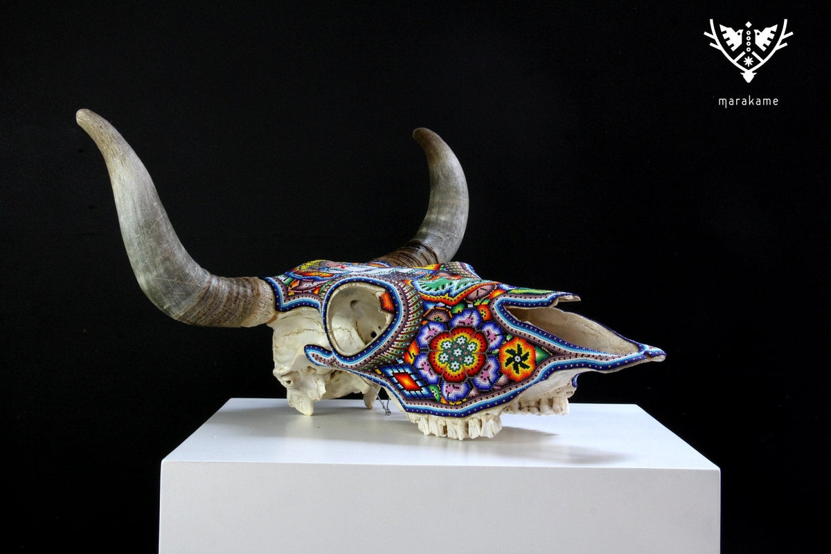 Cráneo de vaca Arte Huichol - xupurero grande - Arte Huichol - Marakame