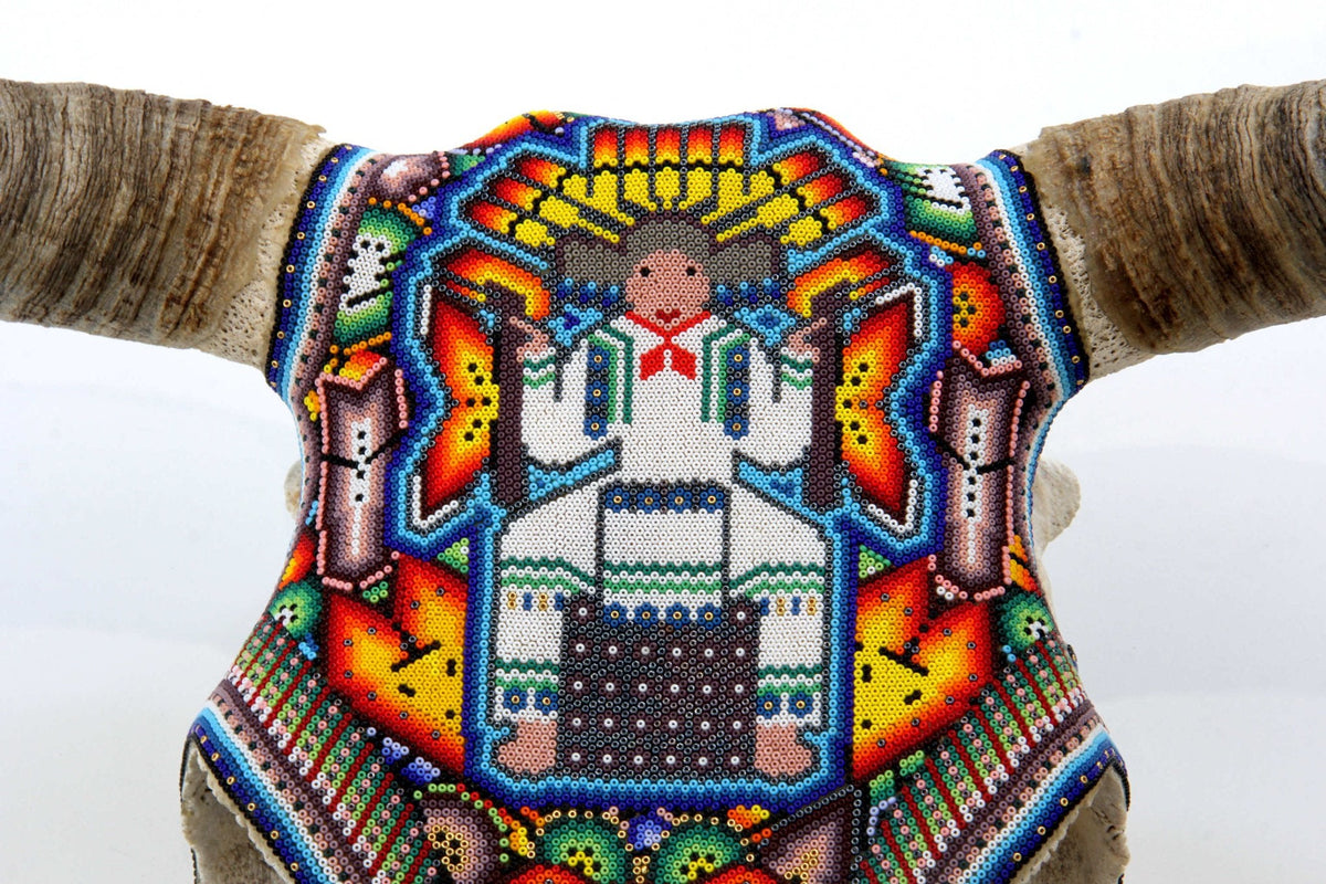 Cráneo de vaca Arte Huichol - xupurero grande - Arte Huichol - Marakame