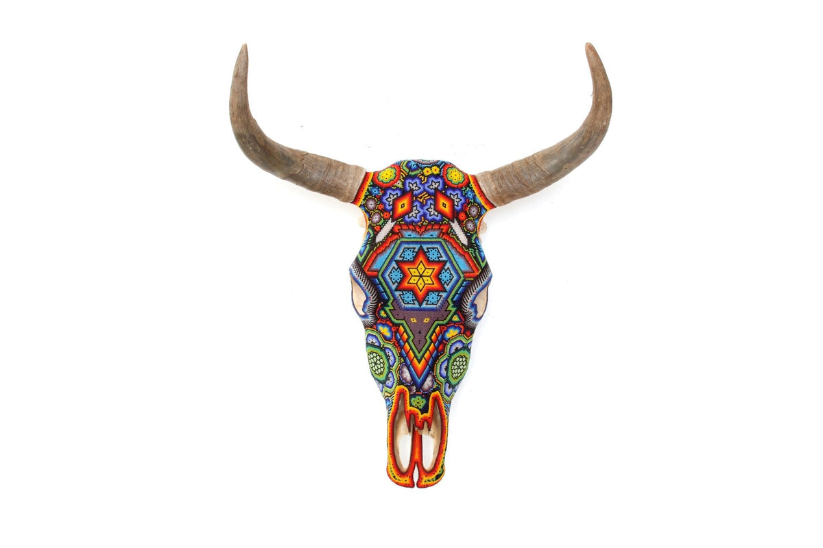 Cráneo de vaca Arte Huichol - Xurawe - Arte Huichol - Marakame