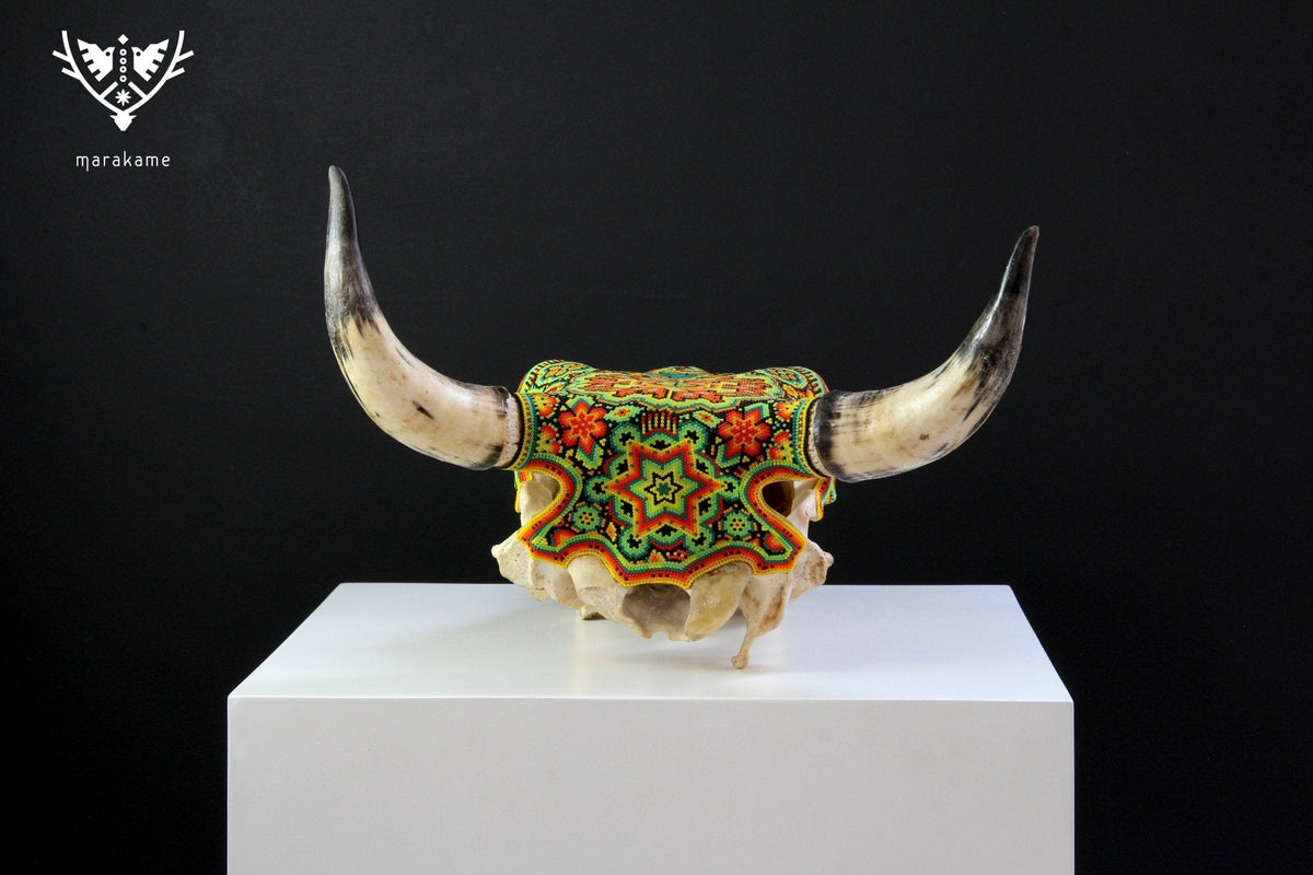 Cráneo de vaca Arte Huichol - Xurawe I - Arte Huichol - Marakame