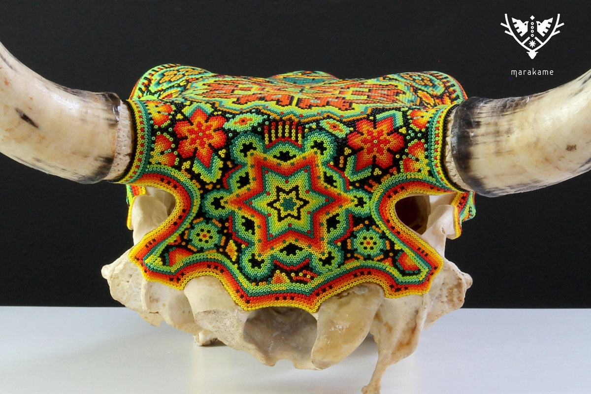 Cráneo de vaca Arte Huichol - Xurawe I - Arte Huichol - Marakame