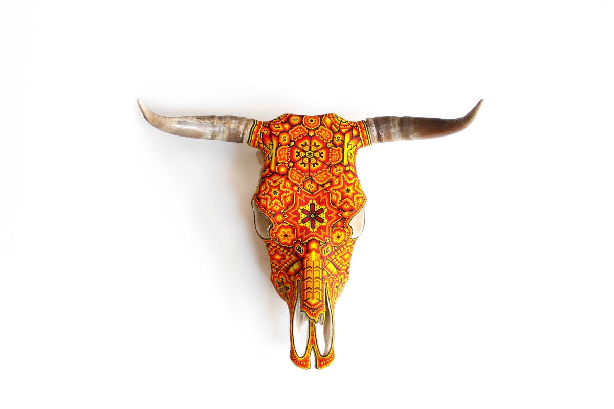 Cráneo de vaca Arte Huichol - Xurawe III - Arte Huichol - Marakame
