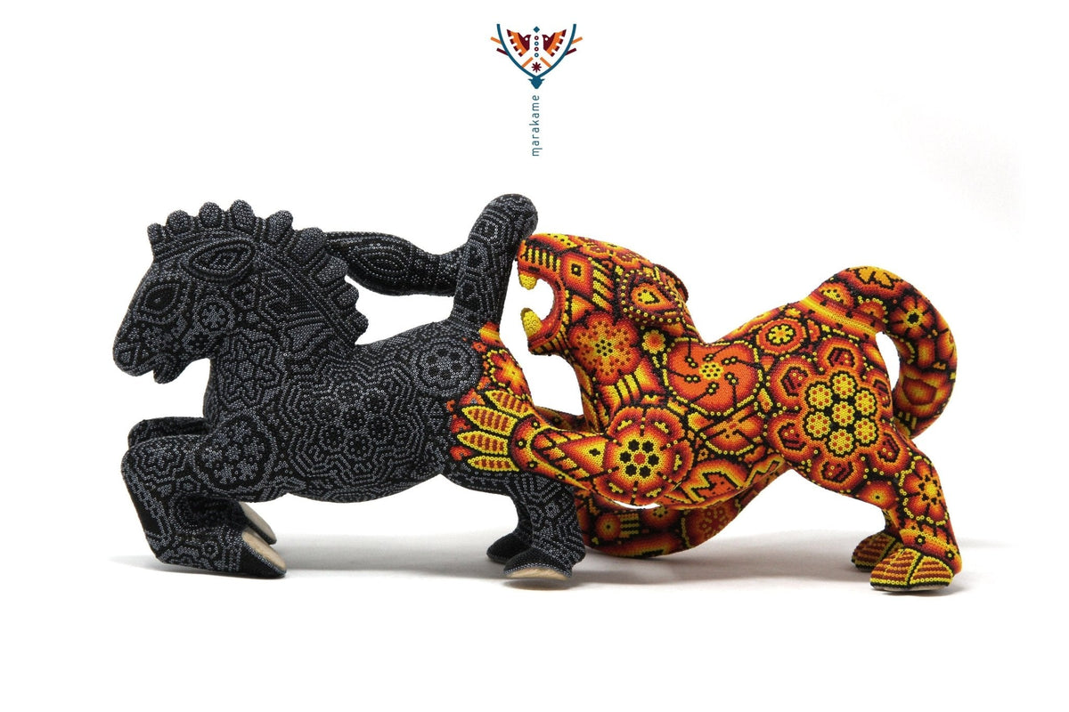 Escultura Arte Huichol - Cacería de caballo - Tura hirie - Arte Huichol - Marakame