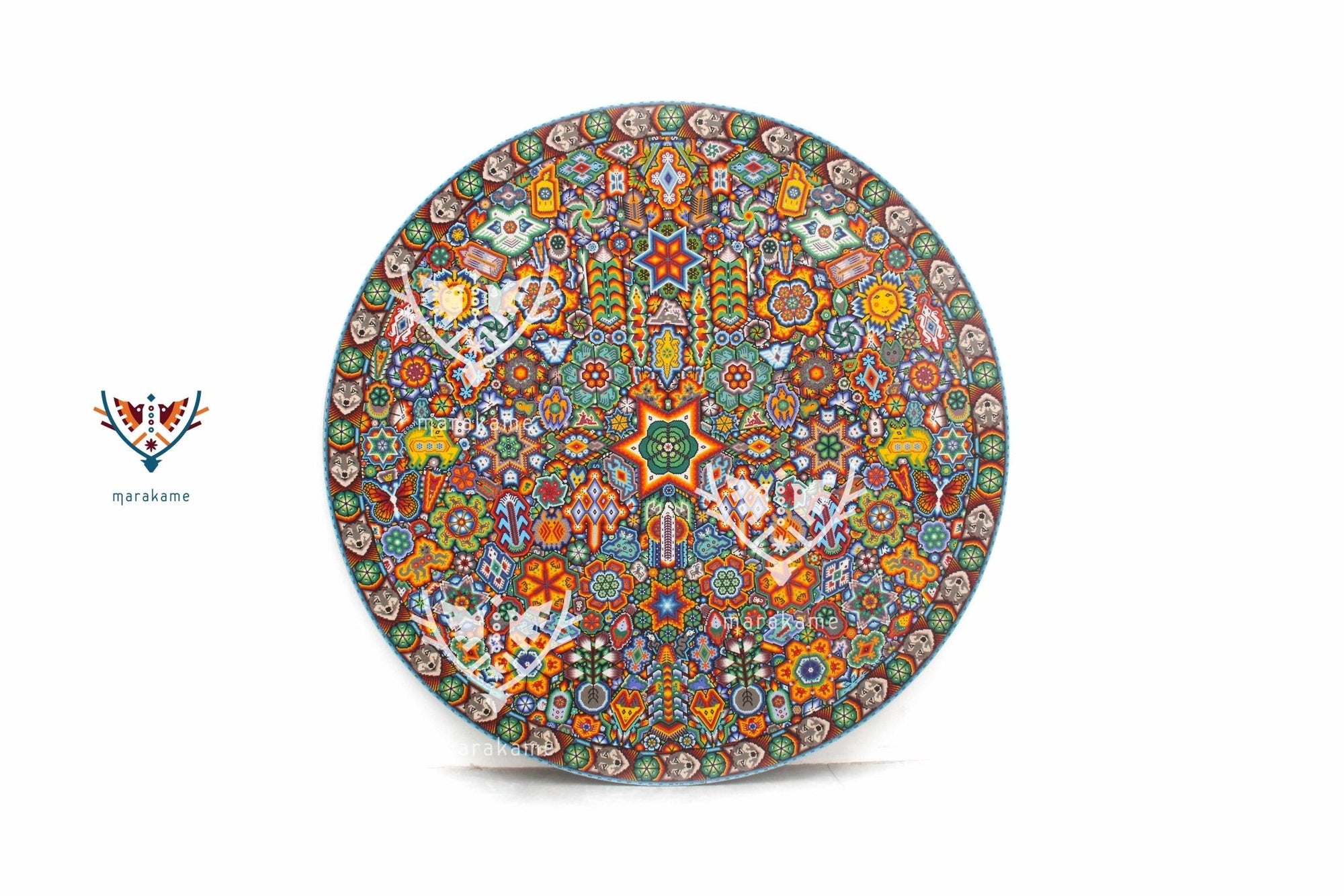 Nierika de Chaquira Círculo Huichol - Hikuri - 120 cm. de diámetro - Arte Huichol - Marakame