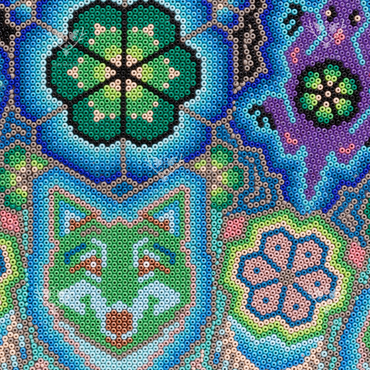 Nierika de Chaquira Cuadro Huichol - El Origen - 2.44 x 1.22 m. - Arte Huichol - Marakame