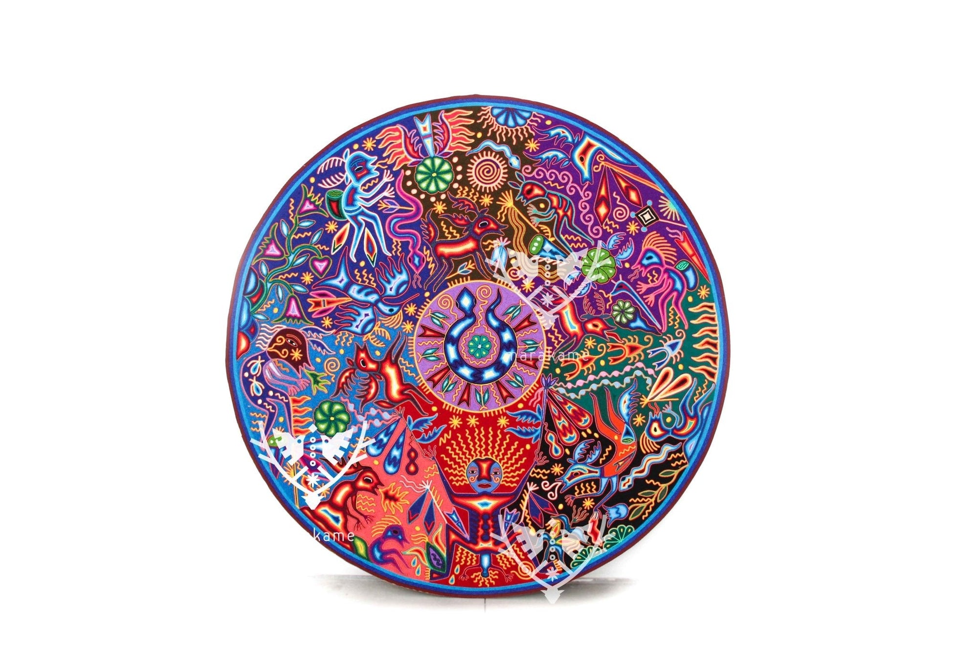 Nierika de Estambre Círculo Huichol - Jícara - 120 cm. - Arte Huichol - Marakame