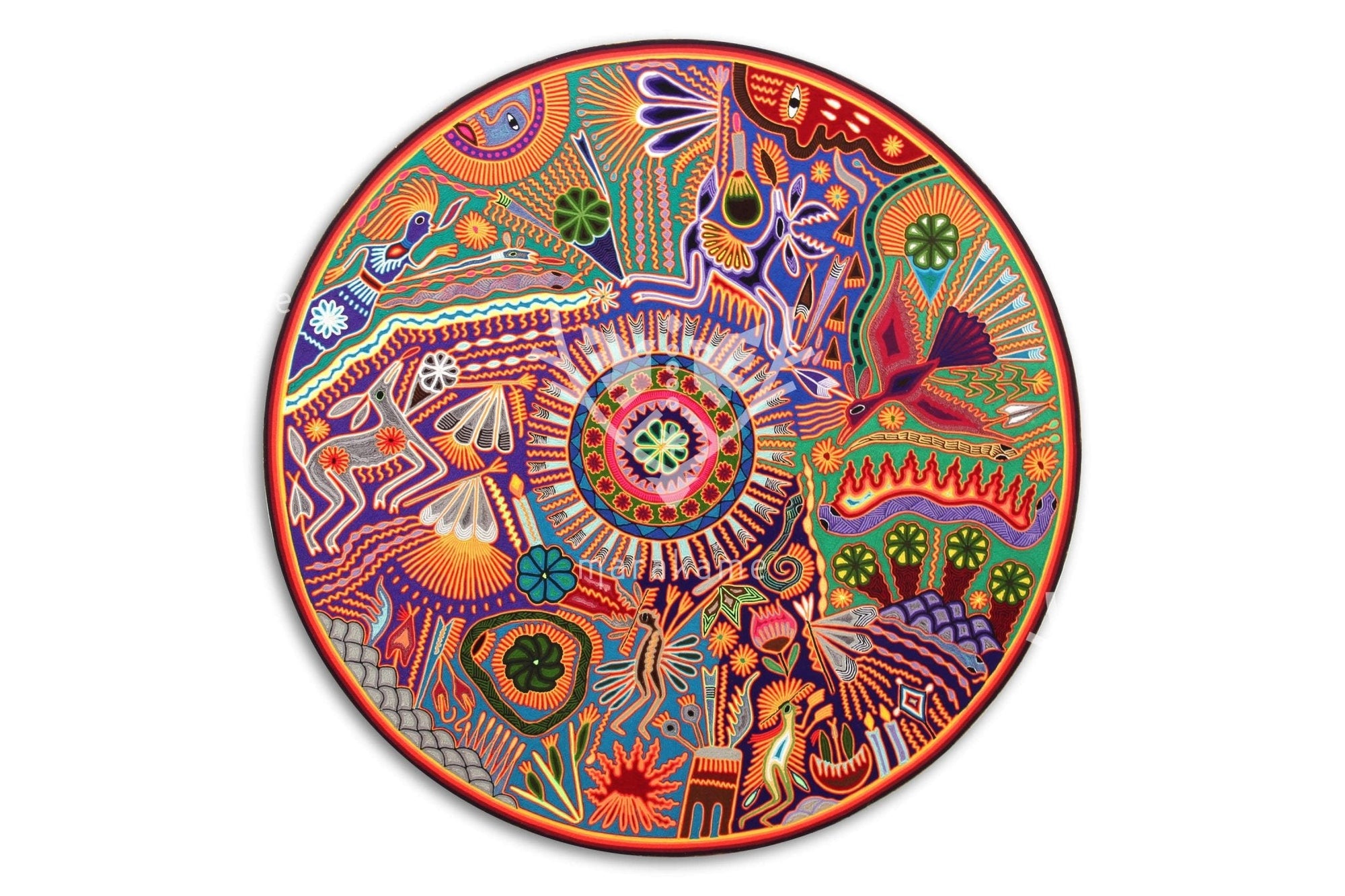 Nierika de Estambre Círculo Huichol - Wirikuta - 120 cm. de diámetro - Arte Huichol - Marakame