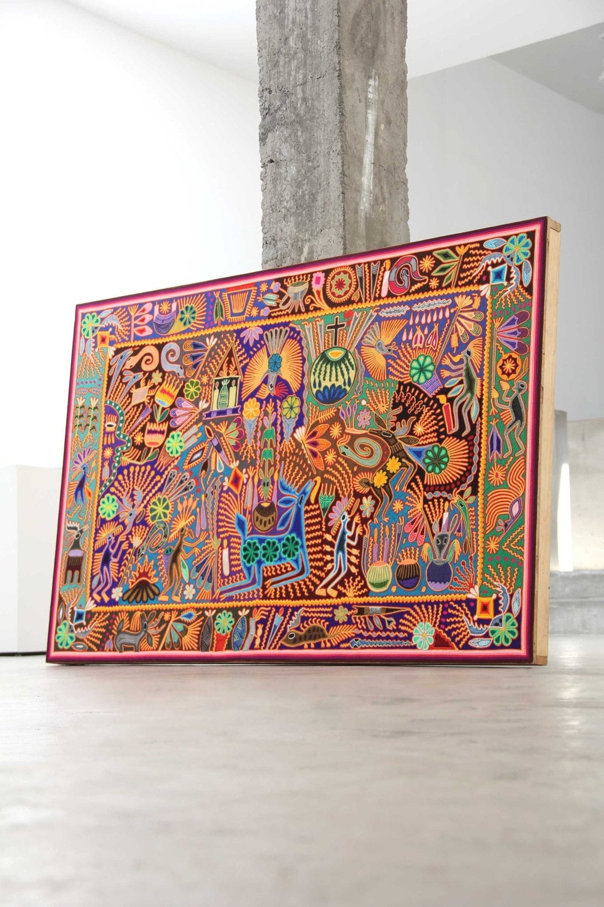 Nierika de Estambre Cuadro Huichol - La Danza del Venado - 150 x 100 cm. - Arte Huichol - Marakame