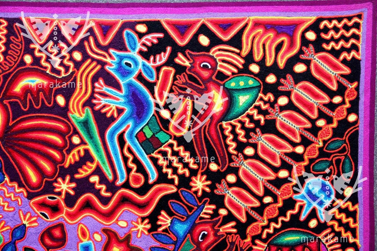 Nierika de Estambre Cuadro Huichol - Maxa kuaxi - 120 x 120 cm. - Arte Huichol - Marakame