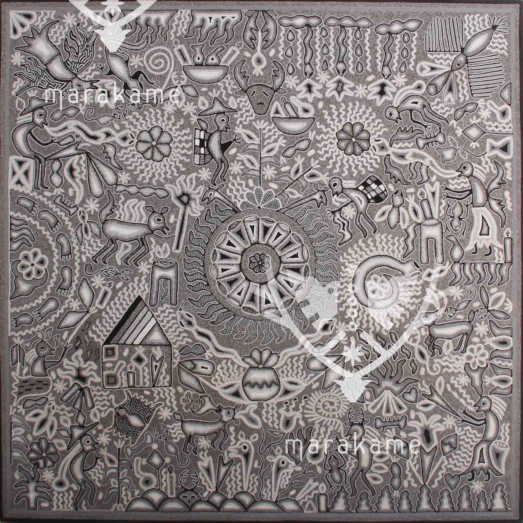 Nierika de Estambre Cuadro Huichol - Nierikate - 120 x 120 cm. - Arte Huichol - Marakame