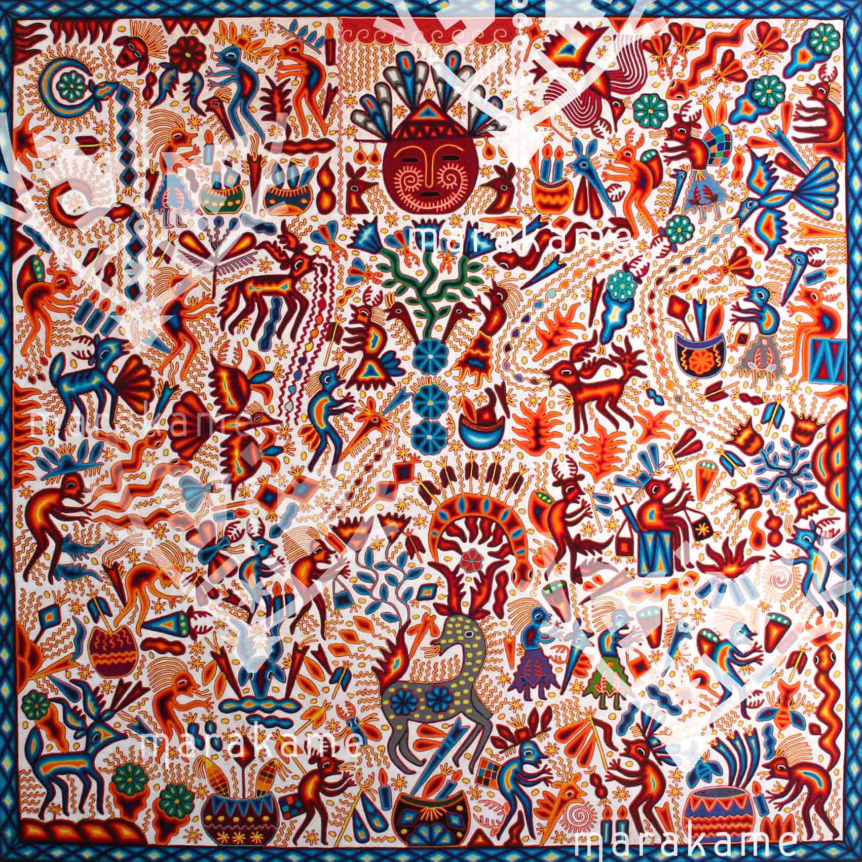 Nierika de Estambre Cuadro Huichol - Xeunax - 200 x 200 cm. - Arte Huichol - Marakame